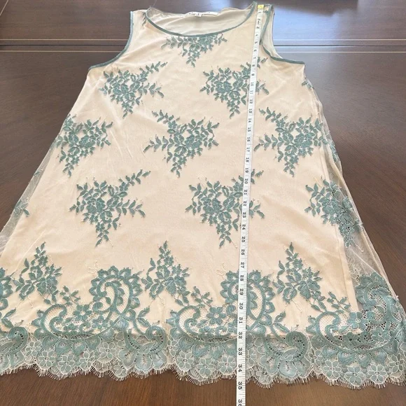 Max Studio Lace Embroidered A-Line Dress – Beige & Teal Floral Size S - Picture 7 of 14